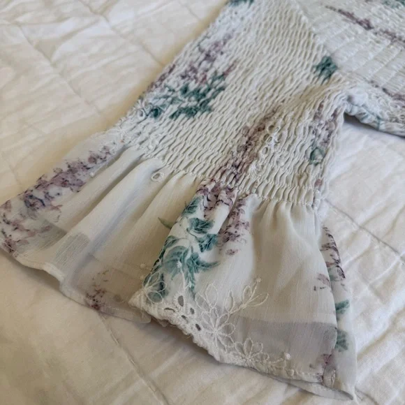 JessaKae White Floral Smocked Eyelet Midi Dress - Picture 6 of 13